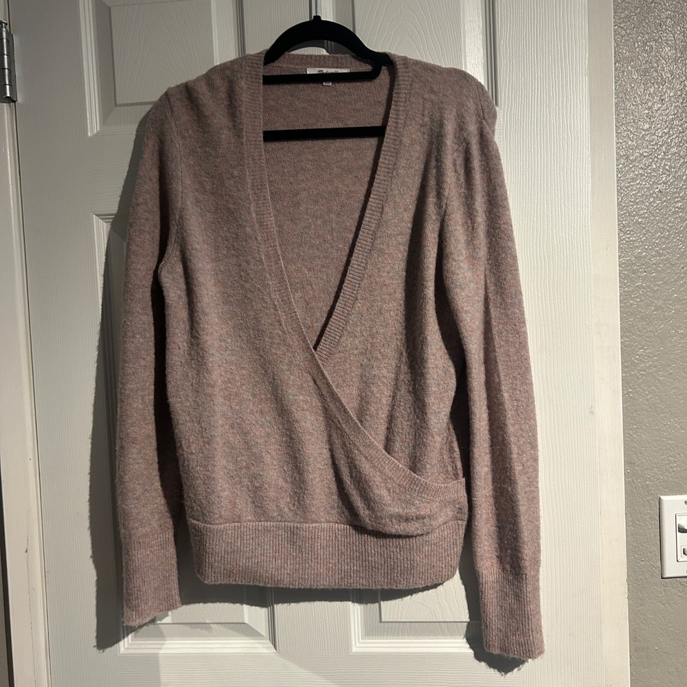 Madewell Womens Alpaca Wool Blend Faux Wrap Pullover Sweater Mauve Pink Medium